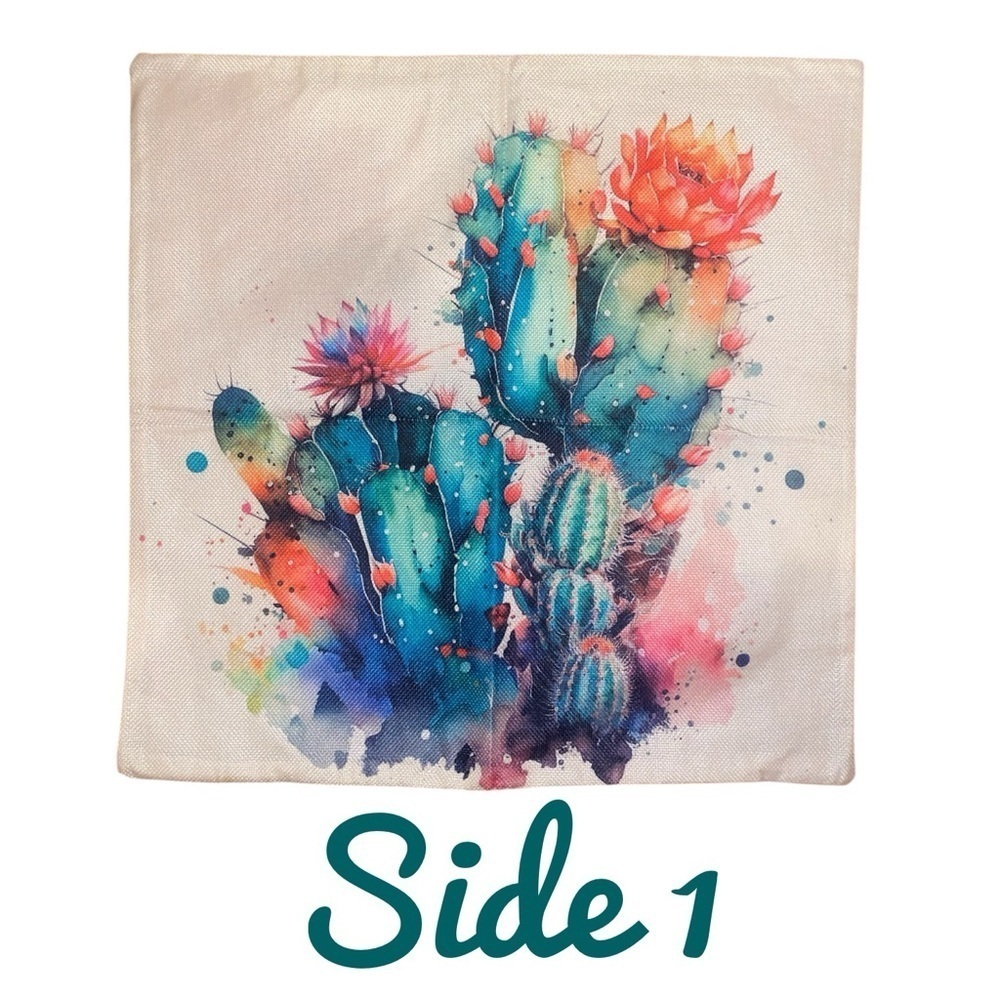 THROW PILLOW COVER w/ Watercolor Succulents Boho  Indoor/Outdoor Cactus 17.2” SQ